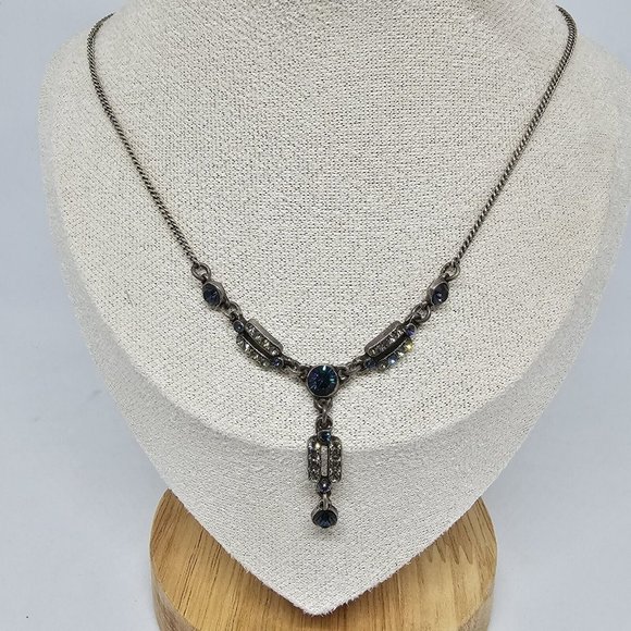 Peter Lang Rhinestone Art Deco Choker Silver Tone Necklace - Picture 9 of 12